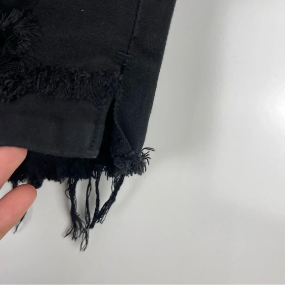 KanCan Black Distressed Raw Frayed Hem High Rise Denim Shorts Women's - Picture 7 of 10